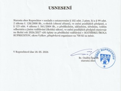 Úplata za předškolní vzdělávání pro školní rok 2026/27